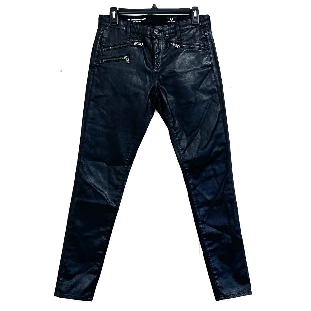 AG Adriano Goldschmied Legging Ankle Moto Super Skinny Size 28 Black Jeans